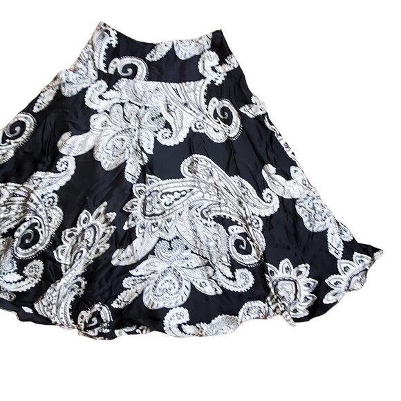 Neiman Marcus Exclusive 100% Silk Womens‎ Black Paisley Flowy Skirt Size M - Picture 10 of 12